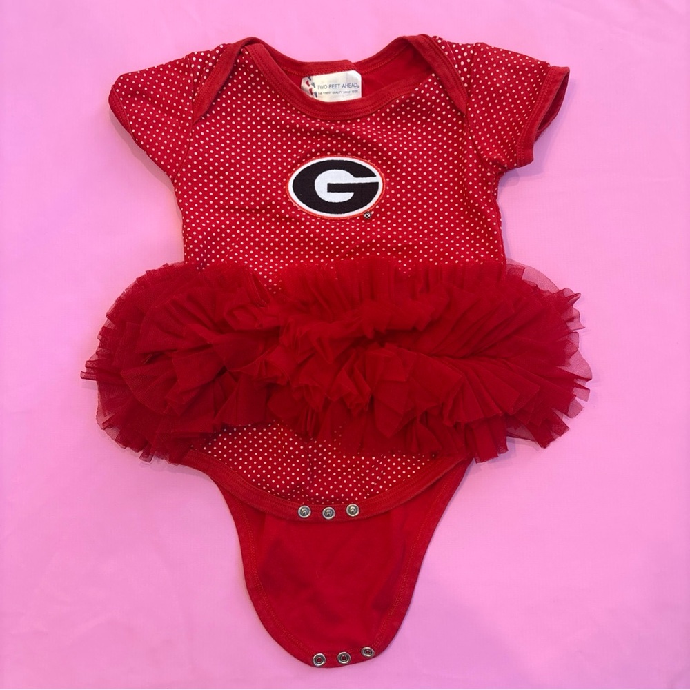 Georgia Bulldogs Baby Red w/ White Polka Dots Frilly Tutu One Piece 18 Months